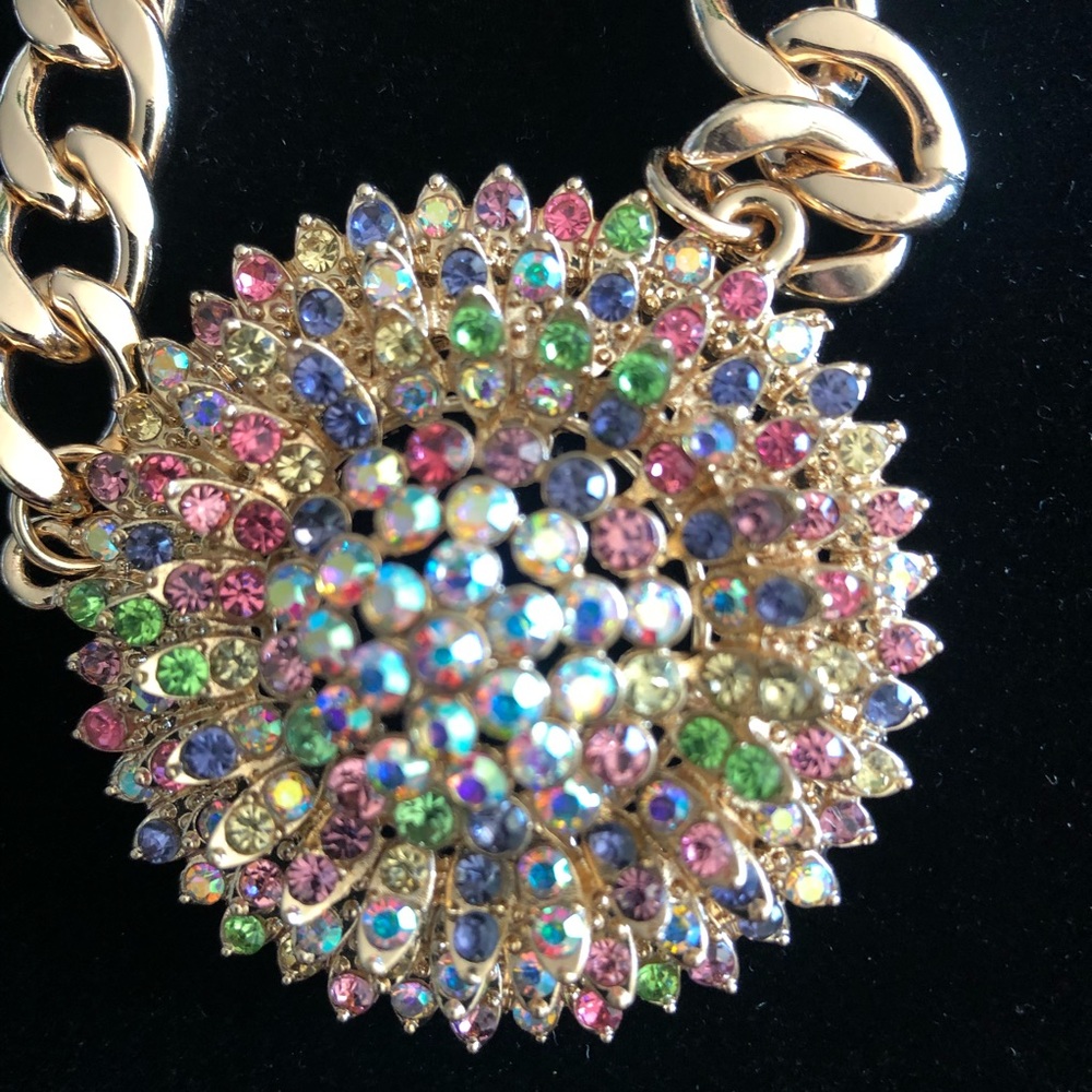 Natasha Gold tone with vibrant Rhinestones Necklace